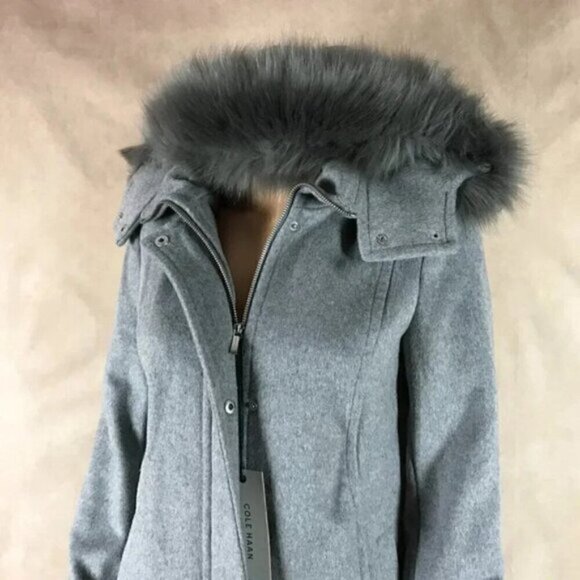 Cole Haan Wool Blend Zip Front Hooded Coat Gray NWT Size 2 - Picture 5 of 9